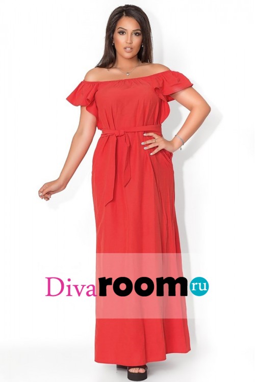Красное платье в пол с открытыми плечами Batal